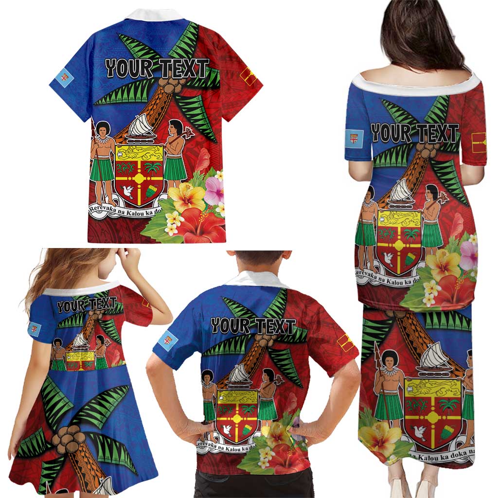 Personalised Fiji and Rotuma Together Family Matching Puletasi and Hawaiian Shirt Fjian Masi and Pacific Pattern Mix Culture LT03 - Polynesian Pride