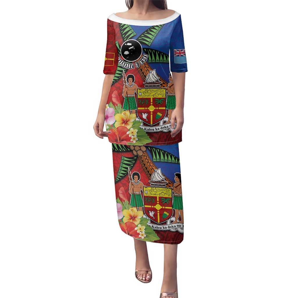 Personalised Fiji and Rotuma Together Family Matching Puletasi and Hawaiian Shirt Fjian Masi and Pacific Pattern Mix Culture LT03 Mom's Dress Red - Polynesian Pride