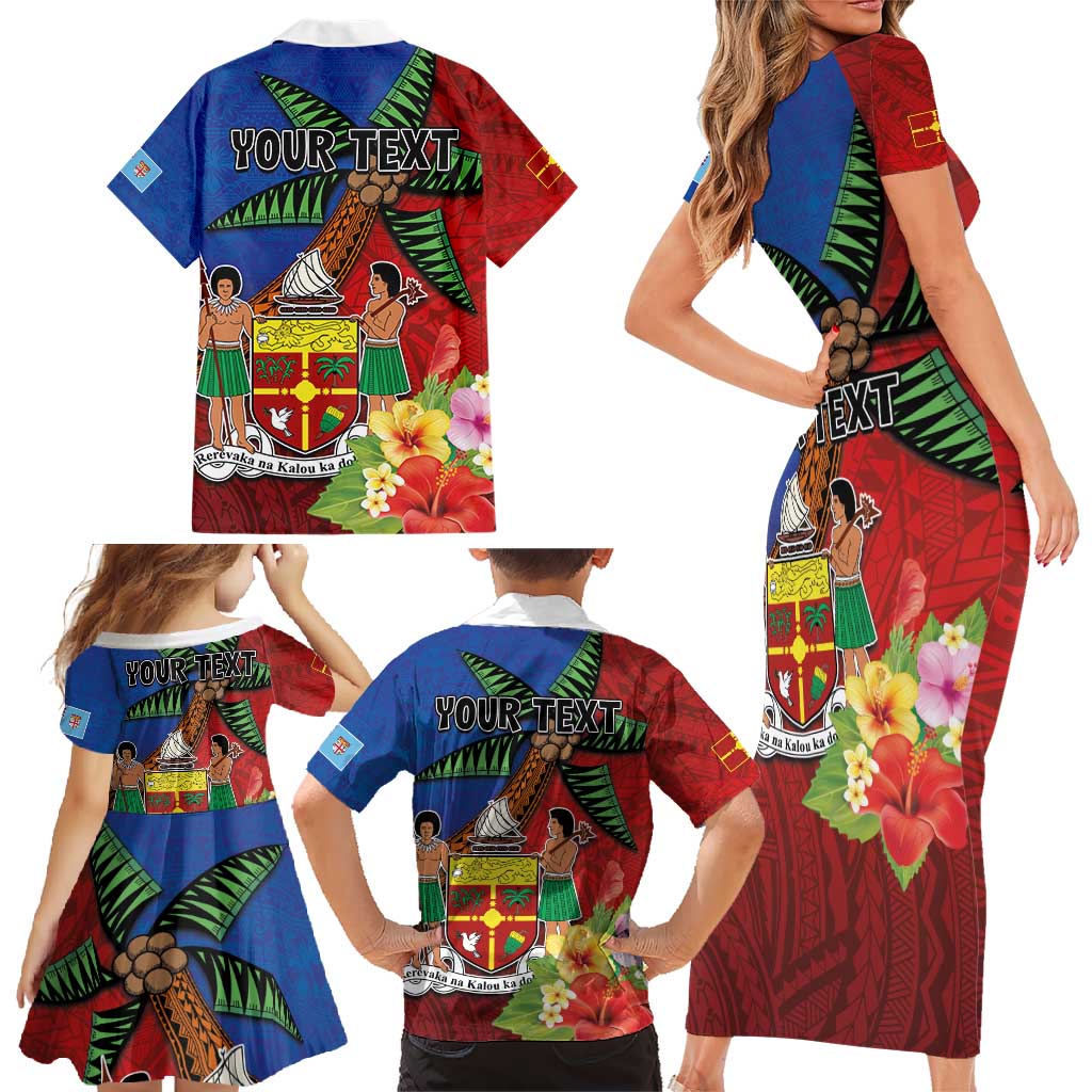 Personalised Fiji and Rotuma Together Family Matching Short Sleeve Bodycon Dress and Hawaiian Shirt Fjian Masi and Pacific Pattern Mix Culture LT03 - Polynesian Pride