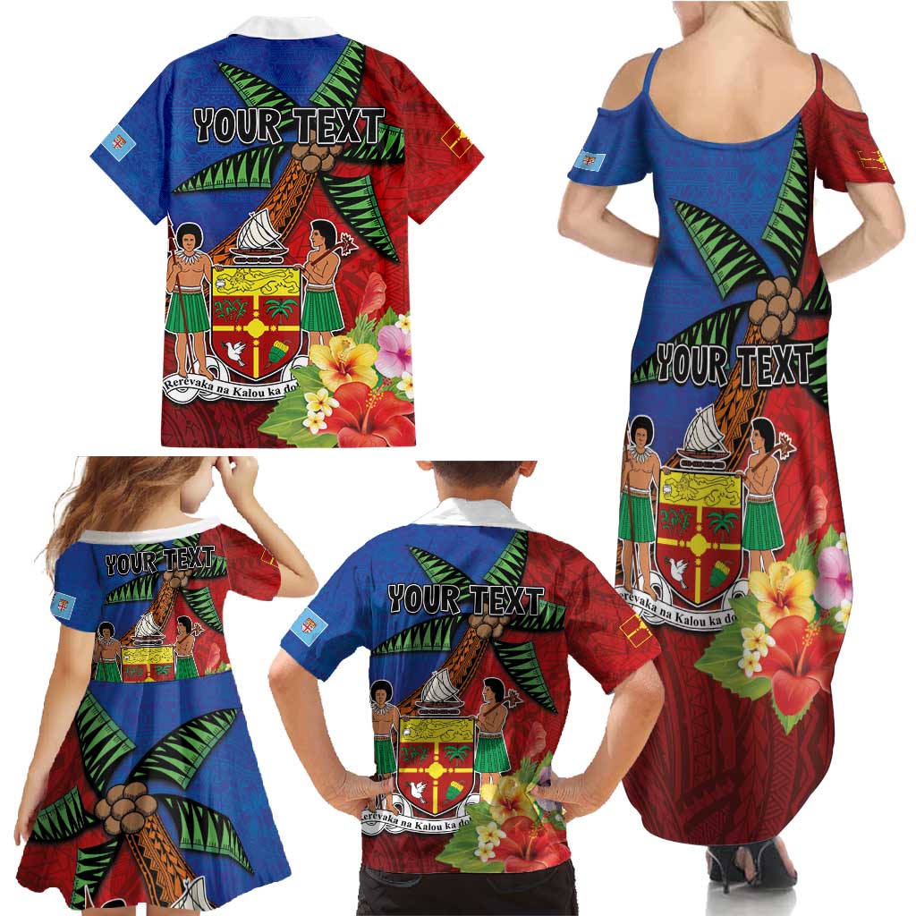 Personalised Fiji and Rotuma Together Family Matching Summer Maxi Dress and Hawaiian Shirt Fjian Masi and Pacific Pattern Mix Culture LT03 - Polynesian Pride