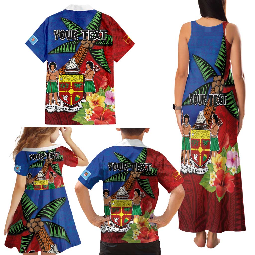Personalised Fiji and Rotuma Together Family Matching Tank Maxi Dress and Hawaiian Shirt Fjian Masi and Pacific Pattern Mix Culture LT03 - Polynesian Pride