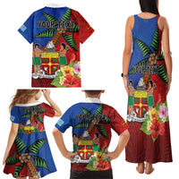 Personalised Fiji and Rotuma Together Family Matching Tank Maxi Dress and Hawaiian Shirt Fjian Masi and Pacific Pattern Mix Culture LT03 - Polynesian Pride