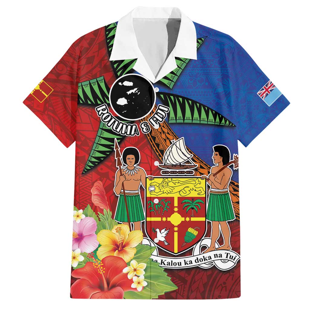 Personalised Fiji and Rotuma Together Hawaiian Shirt Fjian Masi and Pacific Pattern Mix Culture LT03 Red - Polynesian Pride