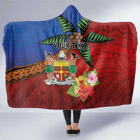 Personalised Fiji and Rotuma Together Hooded Blanket Fjian Masi and Pacific Pattern Mix Culture LT03 One Size Red - Polynesian Pride