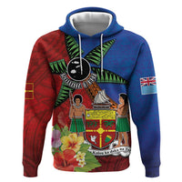 Personalised Fiji and Rotuma Together Hoodie Fjian Masi and Pacific Pattern Mix Culture LT03 Pullover Hoodie Red - Polynesian Pride