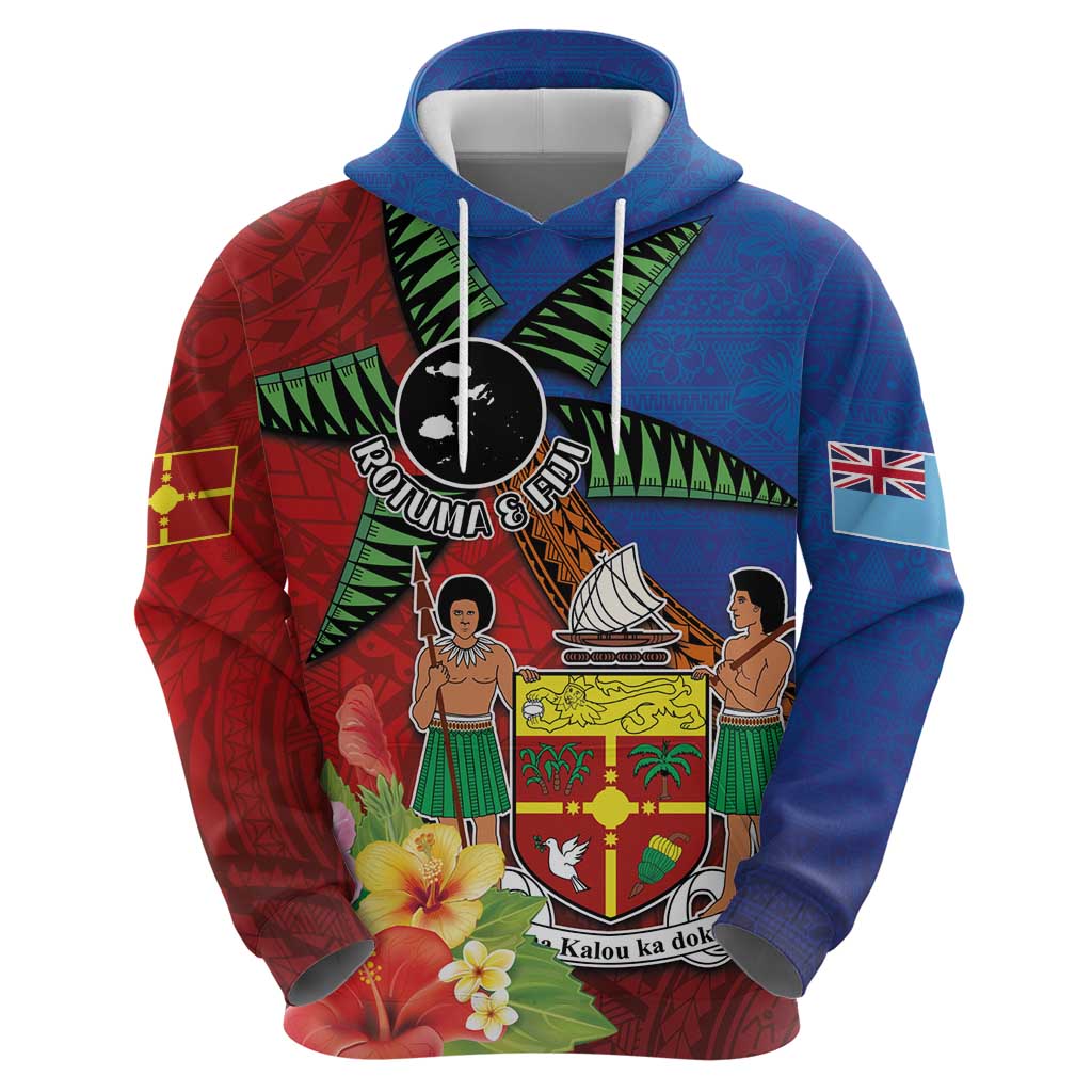 Personalised Fiji and Rotuma Together Hoodie Fjian Masi and Pacific Pattern Mix Culture LT03 - Polynesian Pride