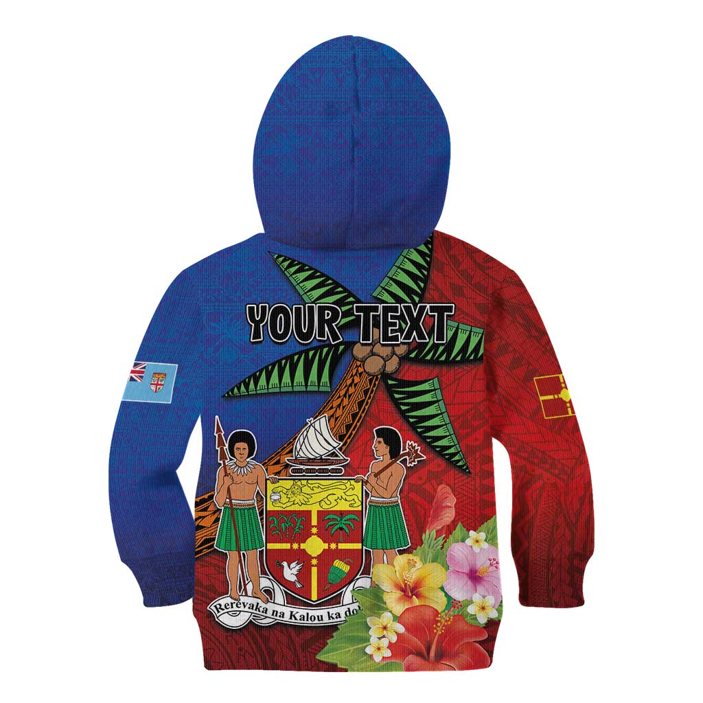 Personalised Fiji and Rotuma Together Kid Hoodie Fjian Masi and Pacific Pattern Mix Culture LT03 - Polynesian Pride
