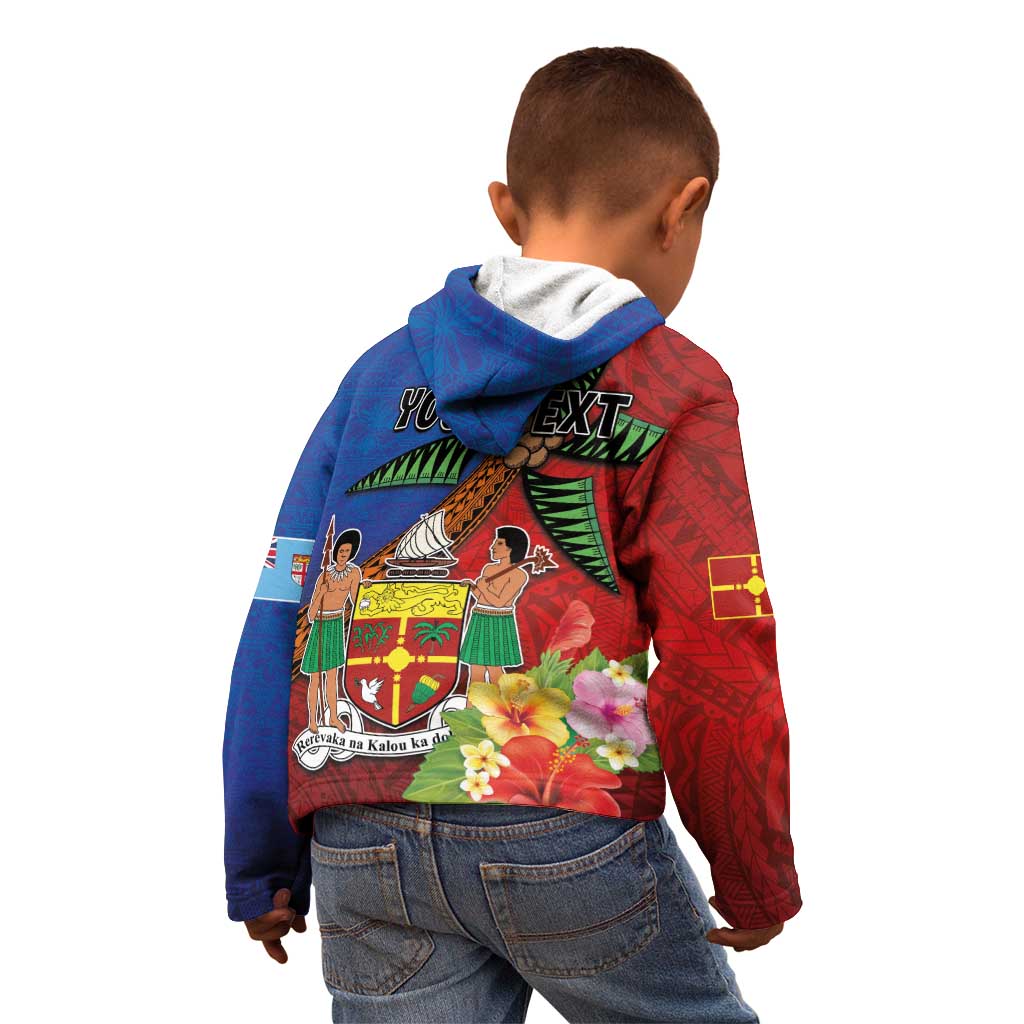 Personalised Fiji and Rotuma Together Kid Hoodie Fjian Masi and Pacific Pattern Mix Culture LT03 - Polynesian Pride