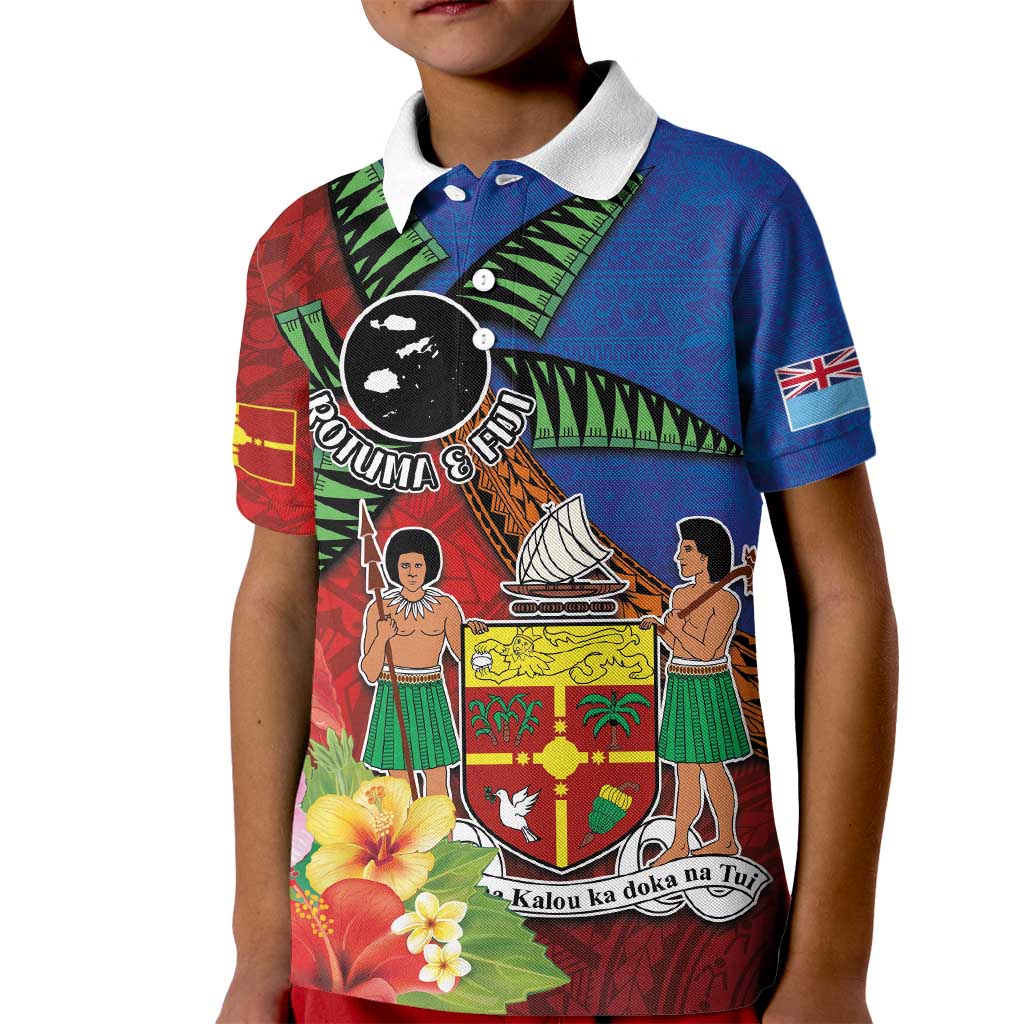 Personalised Fiji and Rotuma Together Kid Polo Shirt Fjian Masi and Pacific Pattern Mix Culture LT03 Kid Red - Polynesian Pride