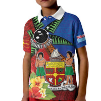 Personalised Fiji and Rotuma Together Kid Polo Shirt Fjian Masi and Pacific Pattern Mix Culture LT03 Kid Red - Polynesian Pride