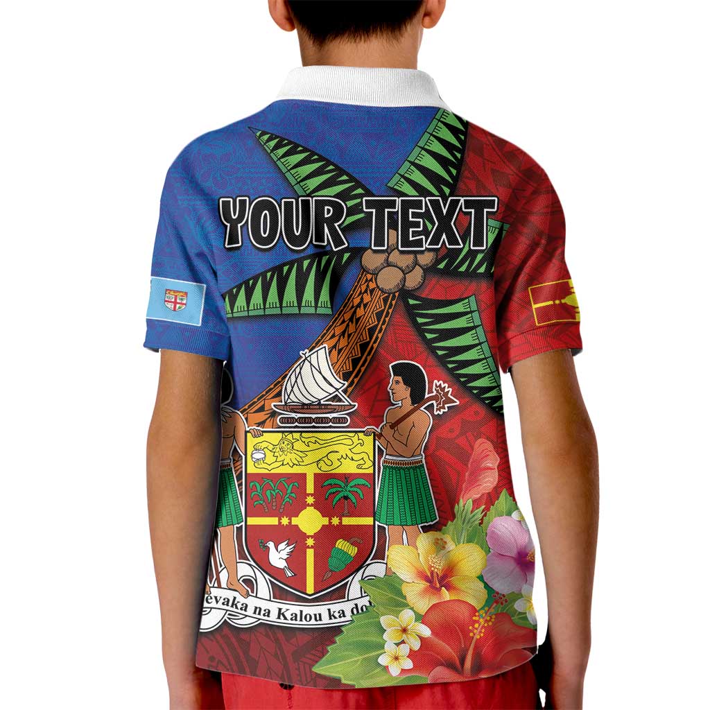 Personalised Fiji and Rotuma Together Kid Polo Shirt Fjian Masi and Pacific Pattern Mix Culture LT03 - Polynesian Pride