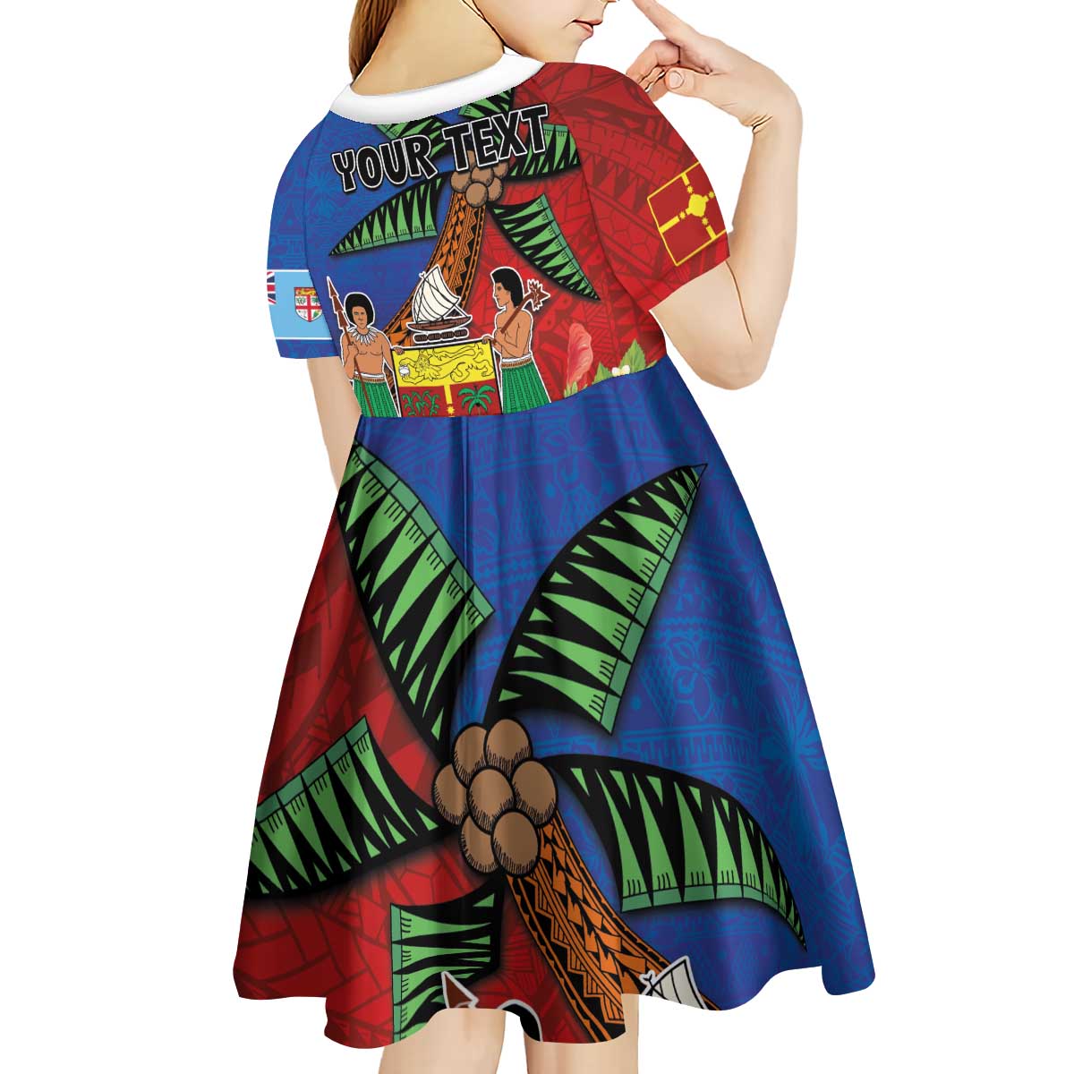 Personalised Fiji and Rotuma Together Kid Short Sleeve Dress Fjian Masi and Pacific Pattern Mix Culture LT03 - Polynesian Pride