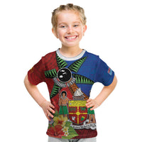 Personalised Fiji and Rotuma Together Kid T Shirt Fjian Masi and Pacific Pattern Mix Culture LT03 Red - Polynesian Pride