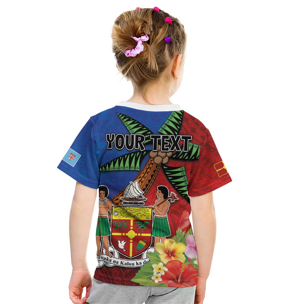 Personalised Fiji and Rotuma Together Kid T Shirt Fjian Masi and Pacific Pattern Mix Culture LT03 - Polynesian Pride