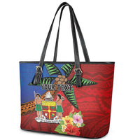 Personalised Fiji and Rotuma Together Leather Tote Bag Fjian Masi and Pacific Pattern Mix Culture LT03 - Polynesian Pride