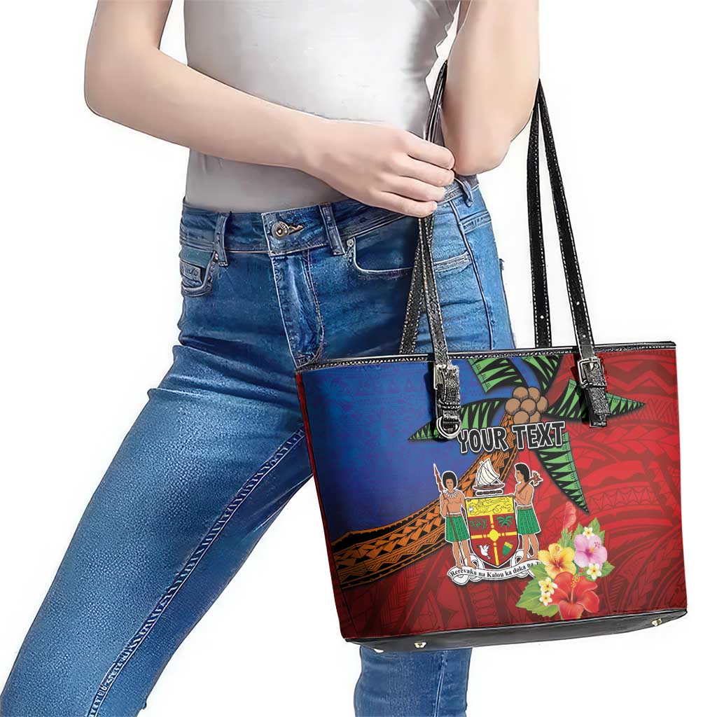 Personalised Fiji and Rotuma Together Leather Tote Bag Fjian Masi and Pacific Pattern Mix Culture LT03 - Polynesian Pride