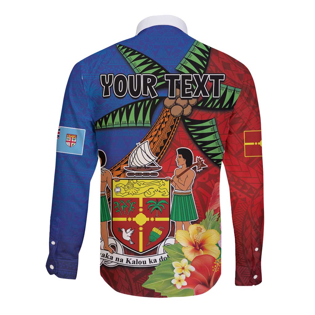 Personalised Fiji and Rotuma Together Long Sleeve Button Shirt Fjian Masi and Pacific Pattern Mix Culture LT03 - Polynesian Pride