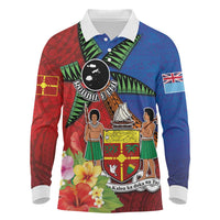 Personalised Fiji and Rotuma Together Long Sleeve Polo Shirt Fjian Masi and Pacific Pattern Mix Culture LT03 Red - Polynesian Pride