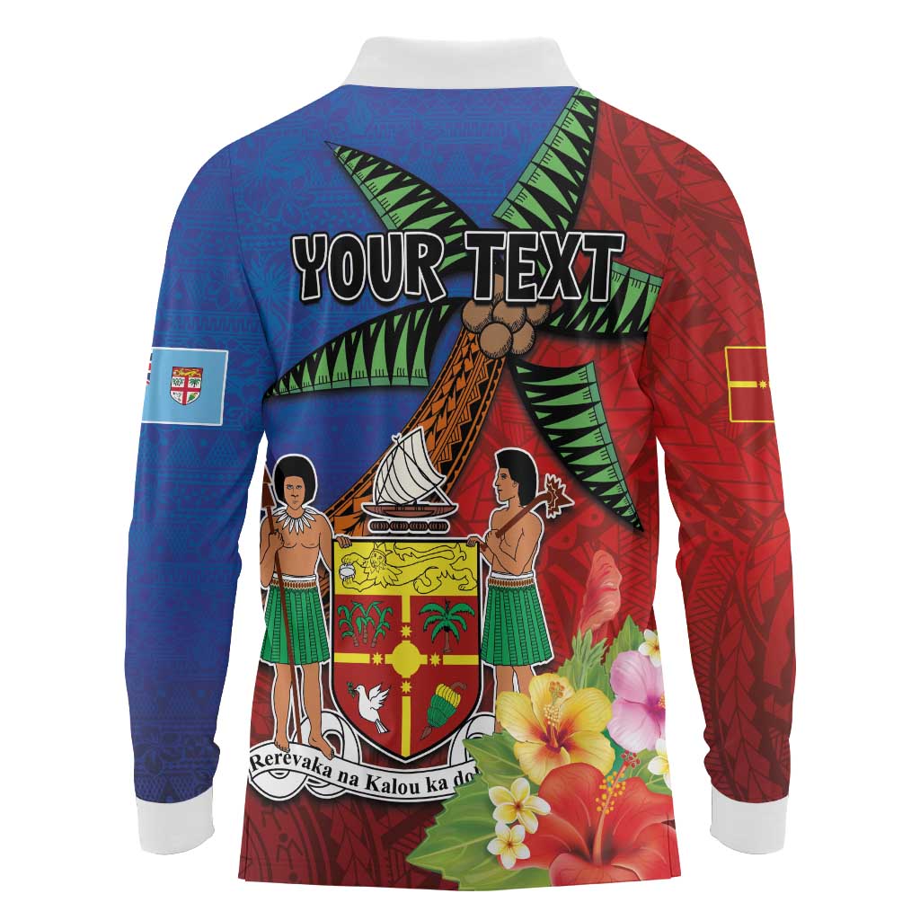 Personalised Fiji and Rotuma Together Long Sleeve Polo Shirt Fjian Masi and Pacific Pattern Mix Culture LT03 - Polynesian Pride