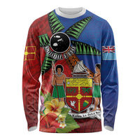 Personalised Fiji and Rotuma Together Long Sleeve Shirt Fjian Masi and Pacific Pattern Mix Culture LT03 Unisex Red - Polynesian Pride