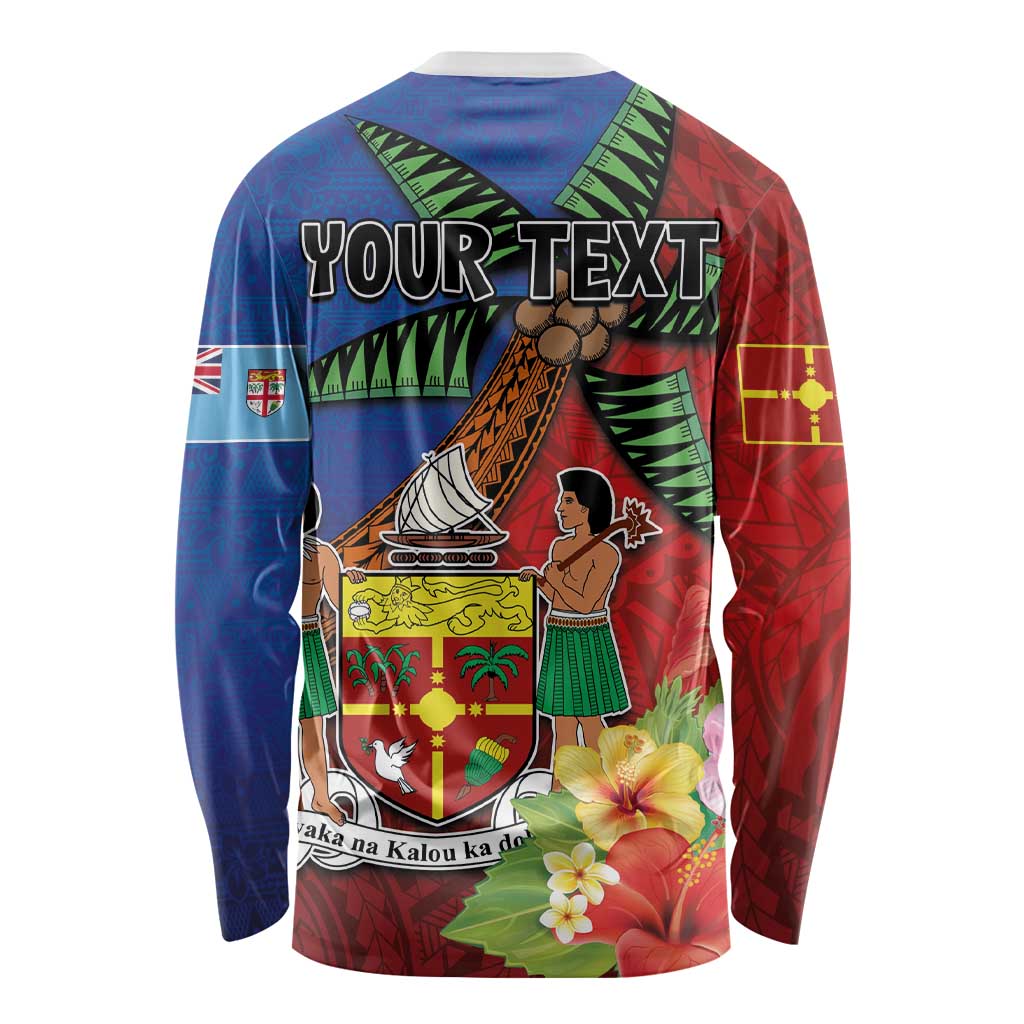 Personalised Fiji and Rotuma Together Long Sleeve Shirt Fjian Masi and Pacific Pattern Mix Culture LT03 - Polynesian Pride