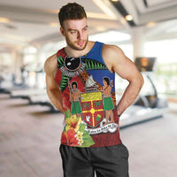 Personalised Fiji and Rotuma Together Men Tank Top Fjian Masi and Pacific Pattern Mix Culture LT03 Red - Polynesian Pride