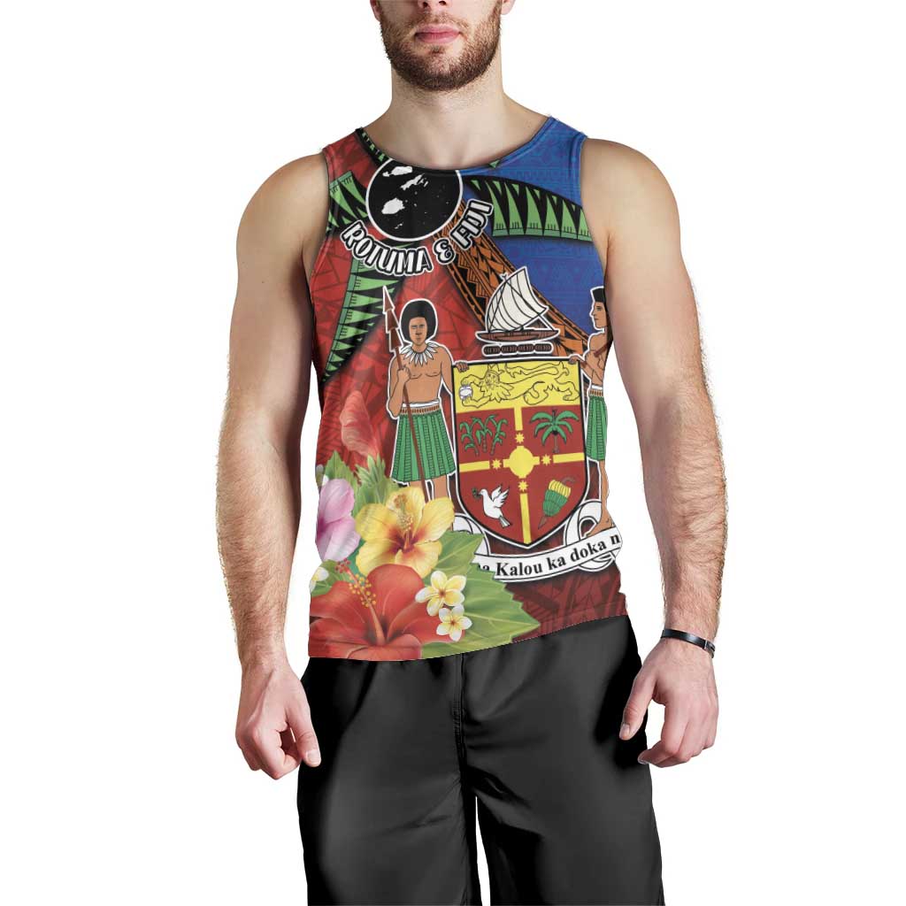 Personalised Fiji and Rotuma Together Men Tank Top Fjian Masi and Pacific Pattern Mix Culture LT03 - Polynesian Pride