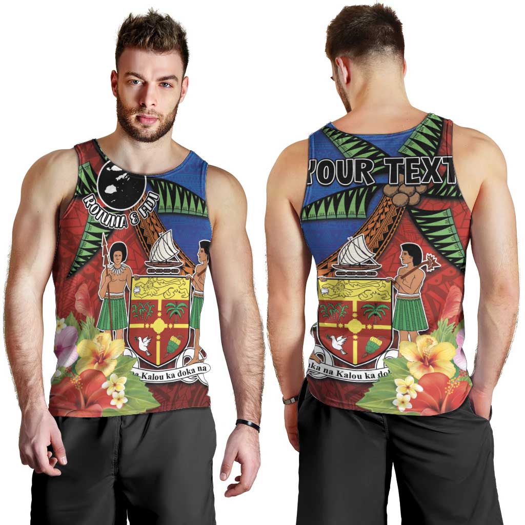 Personalised Fiji and Rotuma Together Men Tank Top Fjian Masi and Pacific Pattern Mix Culture LT03 - Polynesian Pride