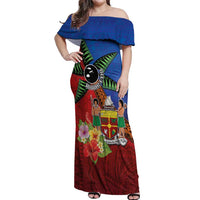 Personalised Fiji and Rotuma Together Off Shoulder Maxi Dress Fjian Masi and Pacific Pattern Mix Culture