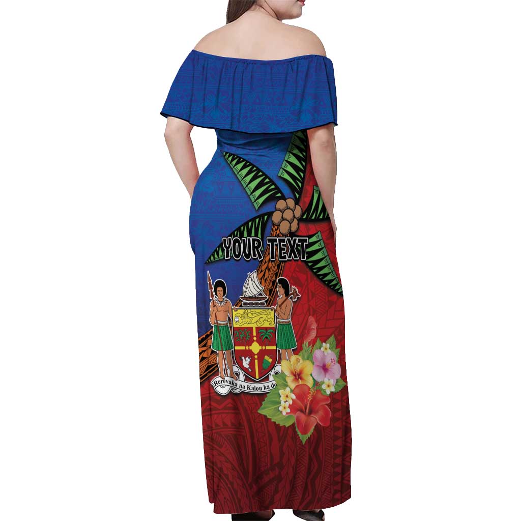 Personalised Fiji and Rotuma Together Off Shoulder Maxi Dress Fjian Masi and Pacific Pattern Mix Culture