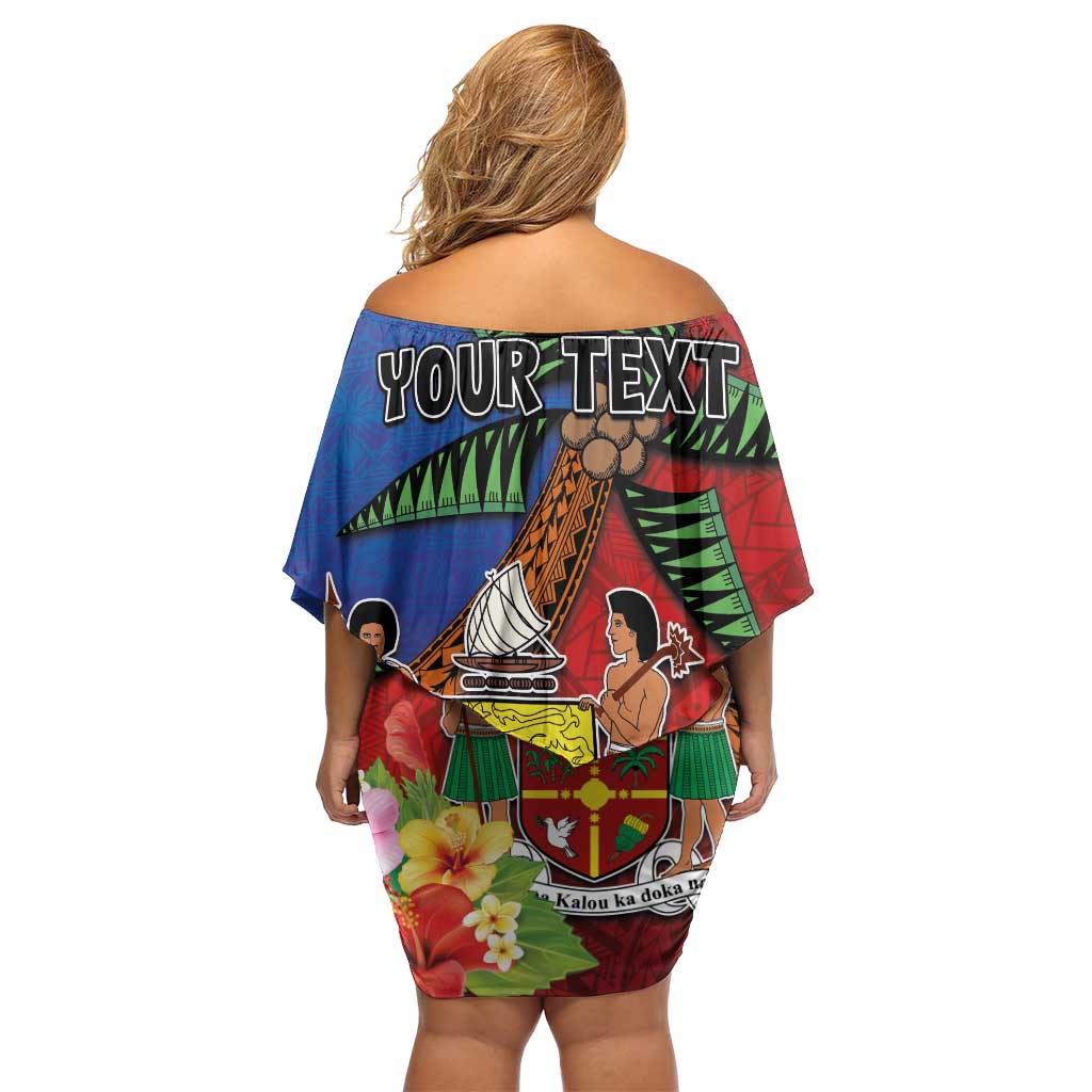 Personalised Fiji and Rotuma Together Off Shoulder Short Dress Fjian Masi and Pacific Pattern Mix Culture