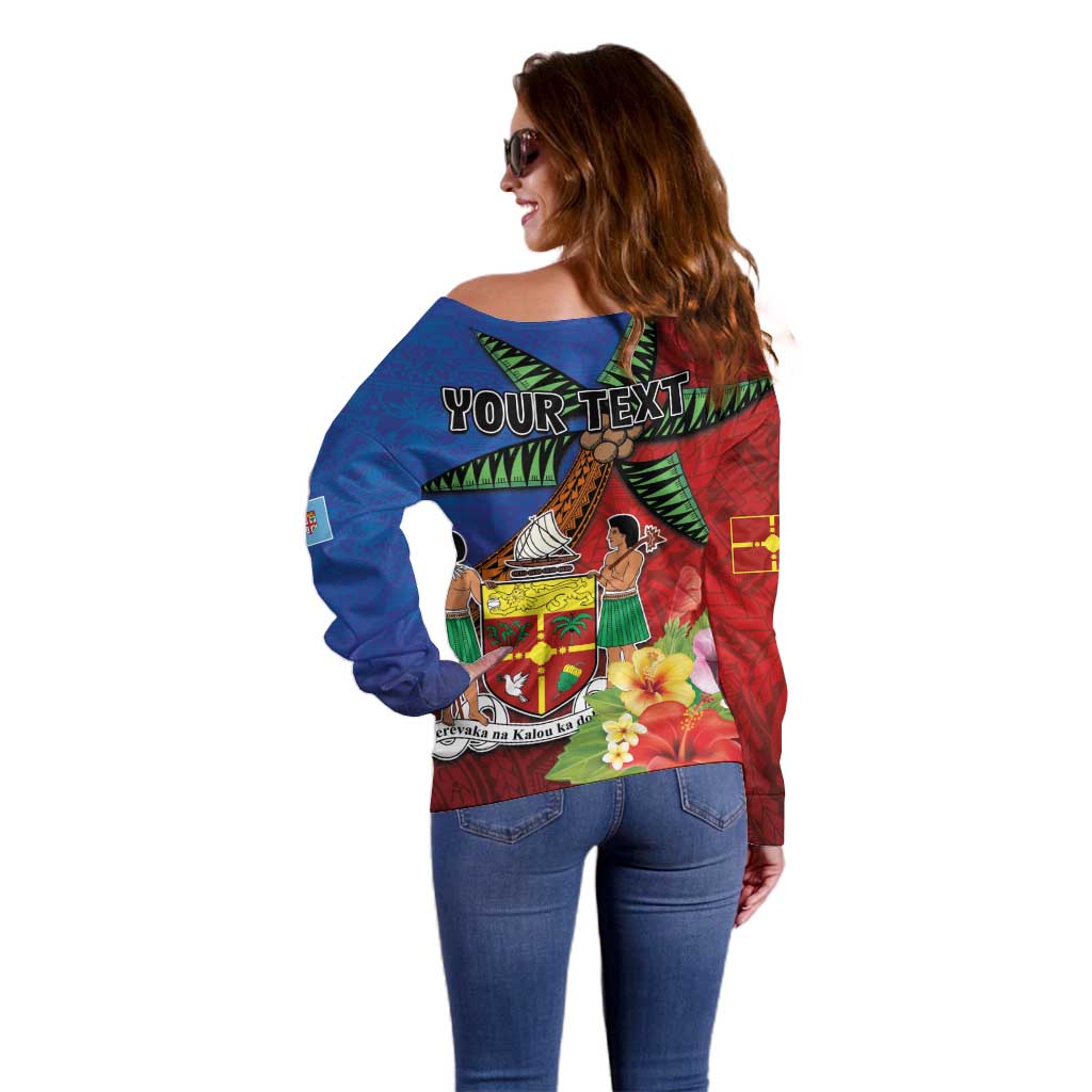 Personalised Fiji and Rotuma Together Off Shoulder Sweater Fjian Masi and Pacific Pattern Mix Culture LT03 - Polynesian Pride