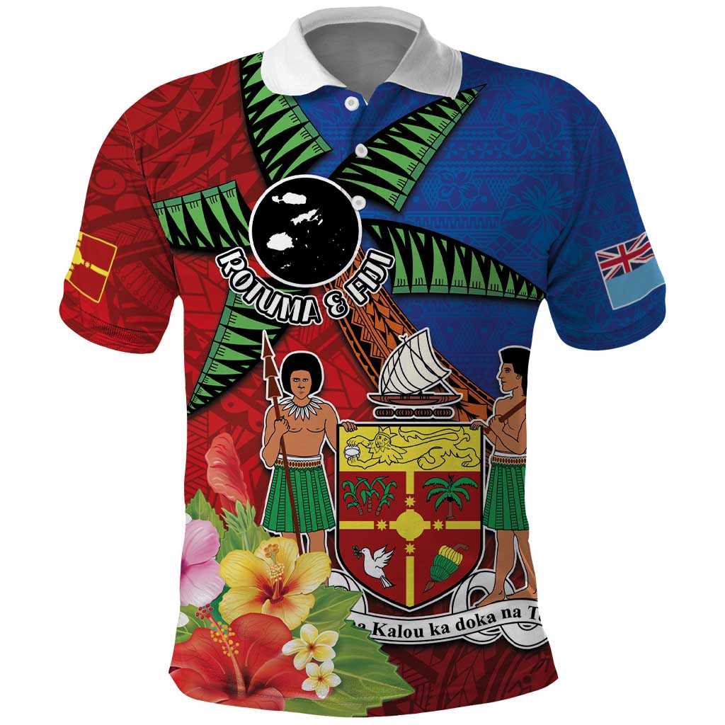 Personalised Fiji and Rotuma Together Polo Shirt Fjian Masi and Pacific Pattern Mix Culture LT03 Red - Polynesian Pride