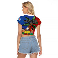 Personalised Fiji and Rotuma Together Raglan Cropped T Shirt Fjian Masi and Pacific Pattern Mix Culture LT03 - Polynesian Pride