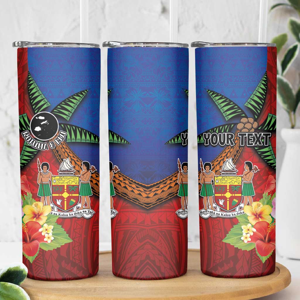 Personalised Fiji and Rotuma Together Skinny Tumbler Fjian Masi and Pacific Pattern Mix Culture LT03 - Polynesian Pride