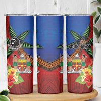 Personalised Fiji and Rotuma Together Skinny Tumbler Fjian Masi and Pacific Pattern Mix Culture LT03 - Polynesian Pride