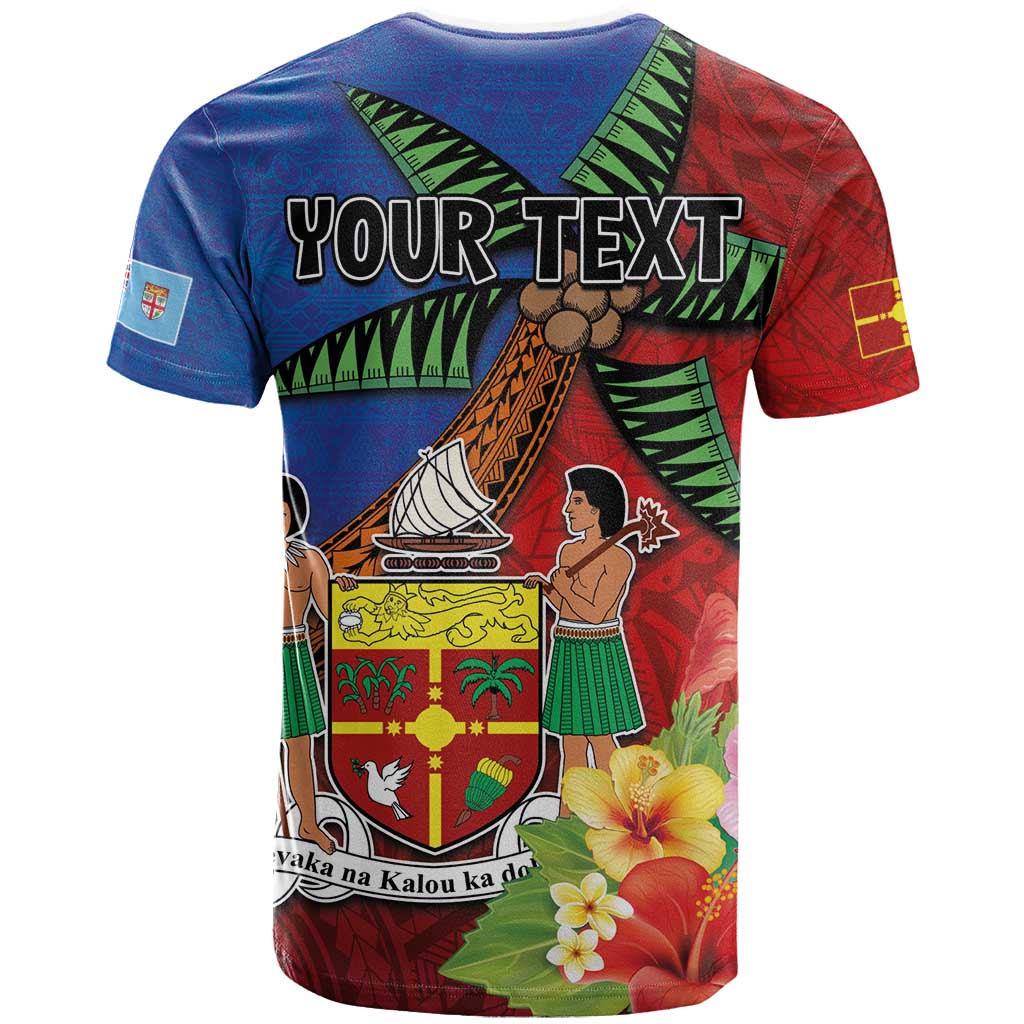Personalised Fiji and Rotuma Together T Shirt Fjian Masi and Pacific Pattern Mix Culture LT03 - Polynesian Pride