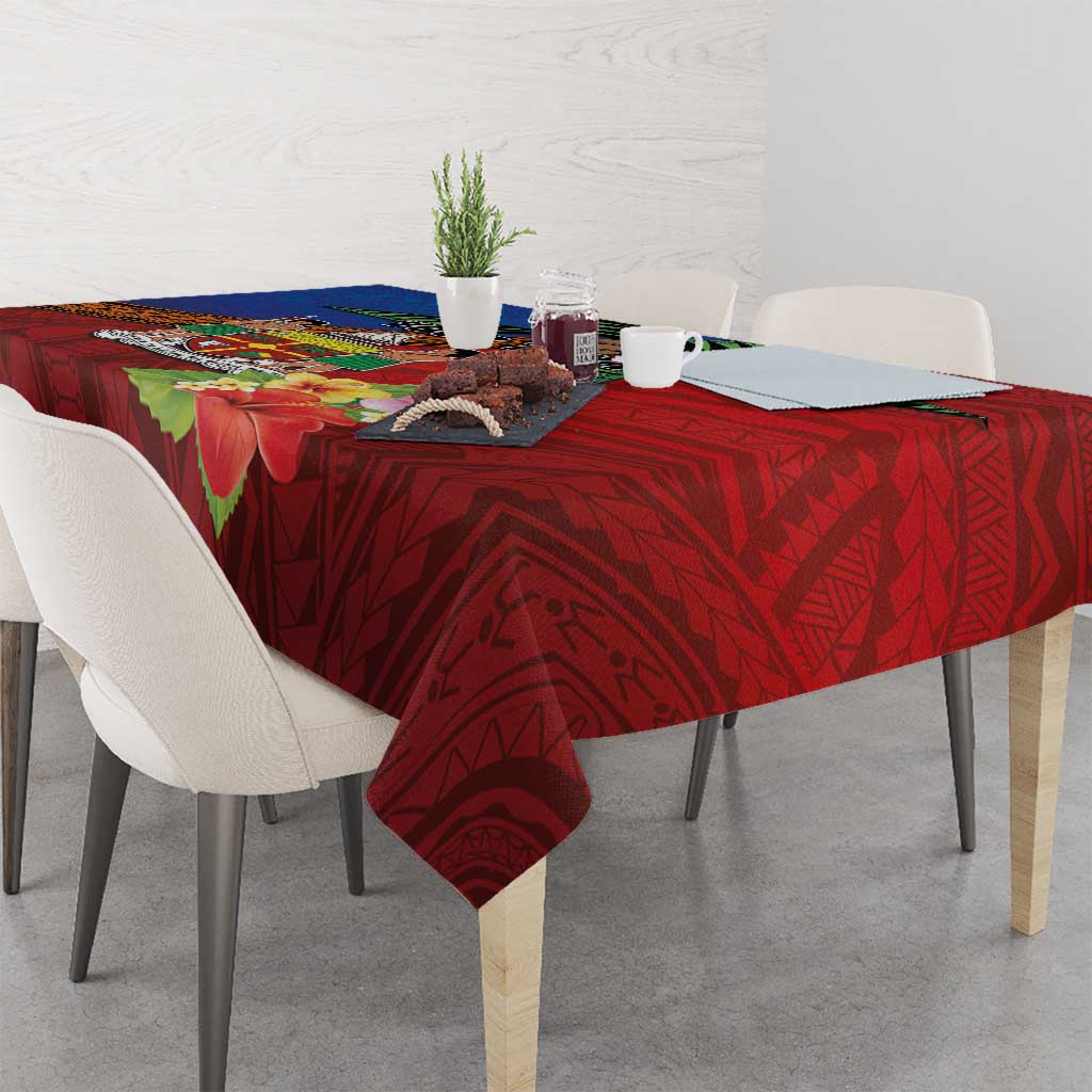 Personalised Fiji and Rotuma Together Tablecloth Fjian Masi and Pacific Pattern Mix Culture