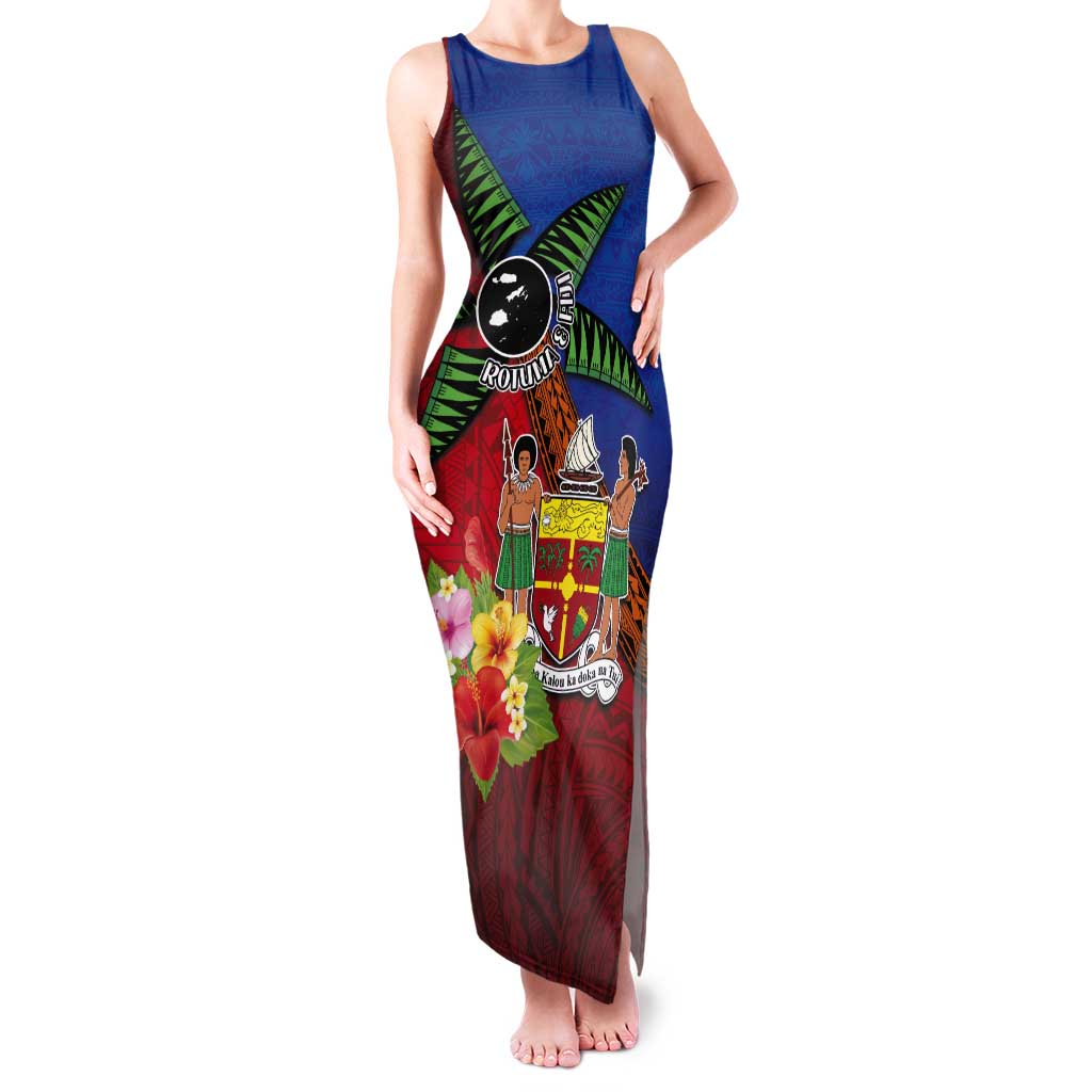 Personalised Fiji and Rotuma Together Tank Maxi Dress Fjian Masi and Pacific Pattern Mix Culture LT03 Women Red - Polynesian Pride