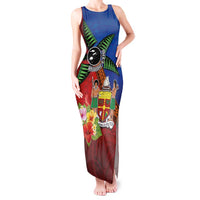 Personalised Fiji and Rotuma Together Tank Maxi Dress Fjian Masi and Pacific Pattern Mix Culture LT03 Women Red - Polynesian Pride