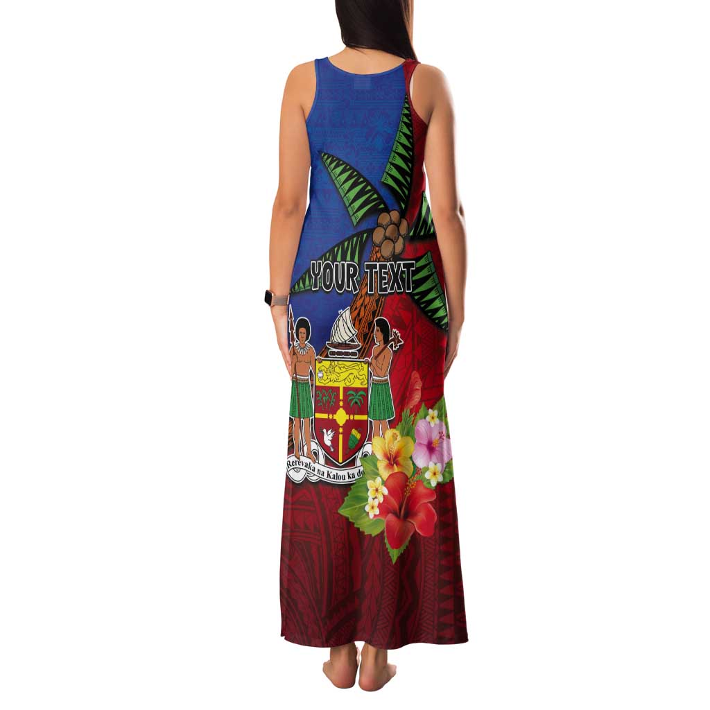 Personalised Fiji and Rotuma Together Tank Maxi Dress Fjian Masi and Pacific Pattern Mix Culture LT03 - Polynesian Pride