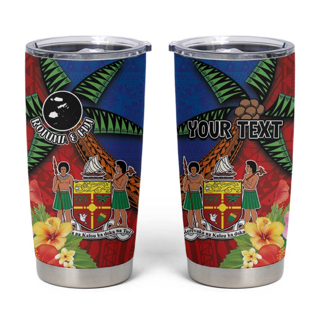 Personalised Fiji and Rotuma Together Tumbler Cup Fjian Masi and Pacific Pattern Mix Culture LT03 Red - Polynesian Pride