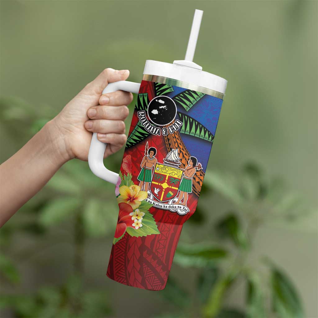 Personalised Fiji and Rotuma Together Tumbler With Handle Fjian Masi and Pacific Pattern Mix Culture LT03 - Polynesian Pride