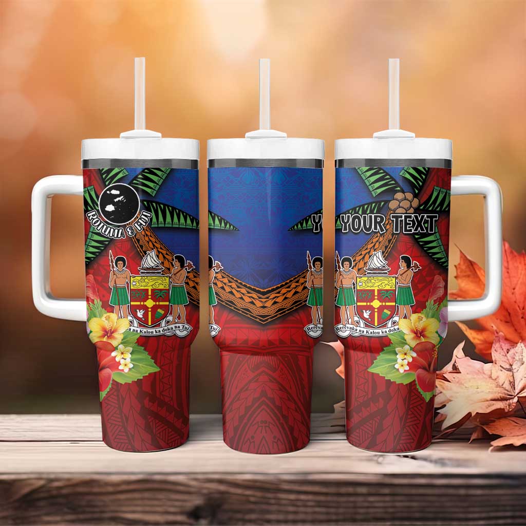 Personalised Fiji and Rotuma Together Tumbler With Handle Fjian Masi and Pacific Pattern Mix Culture LT03 - Polynesian Pride