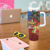 Personalised Fiji and Rotuma Together Tumbler With Handle Fjian Masi and Pacific Pattern Mix Culture LT03 - Polynesian Pride