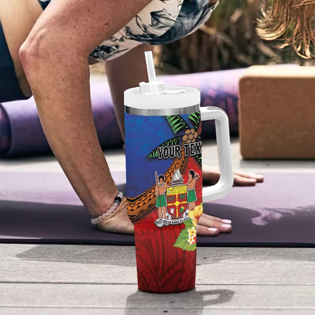 Personalised Fiji and Rotuma Together Tumbler With Handle Fjian Masi and Pacific Pattern Mix Culture LT03 - Polynesian Pride
