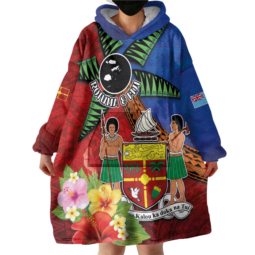 Personalised Fiji and Rotuma Together Wearable Blanket Hoodie Fjian Masi and Pacific Pattern Mix Culture LT03 - Polynesian Pride