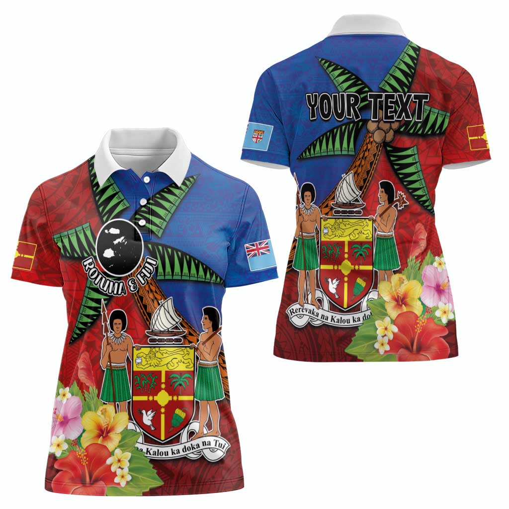 Personalised Fiji and Rotuma Together Women Polo Shirt Fjian Masi and Pacific Pattern Mix Culture LT03 - Polynesian Pride