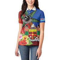 Personalised Fiji and Rotuma Together Women Polo Shirt Fjian Masi and Pacific Pattern Mix Culture LT03 - Polynesian Pride