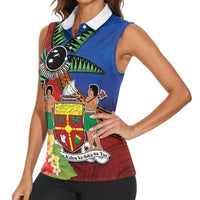 Personalised Fiji and Rotuma Together Women Sleeveless Polo Shirt Fjian Masi and Pacific Pattern Mix Culture LT03 - Polynesian Pride